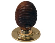 Chatsworth Beehive Rosewood Brown Wood Mortice Door Knobs, Polished Brass Backplate - BUL401-2-BRN (sold in pairs)